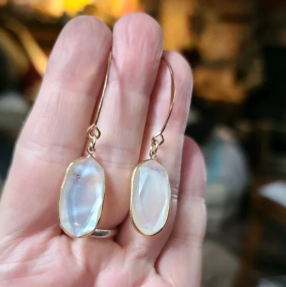 Moonstone 14k gold handmade earrings - Picture 7 of 11